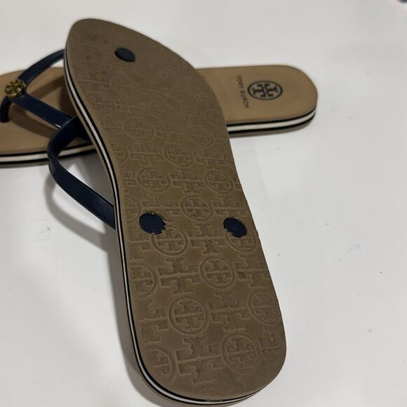 Tory Burch navy blue  and Tan Sandals EUC - Picture 4 of 4